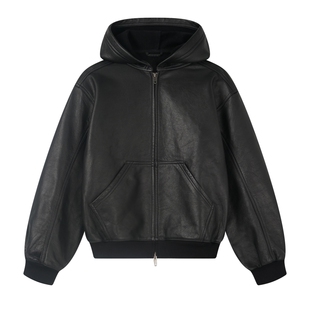 Manifold｜全牛皮重工美式油蜡秀款Bomber连帽拉链皮衣夹克外套