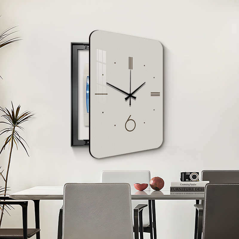 现代简约竖款电表箱装饰画带钟表高级感遮挡配电箱电源开关盒挂画