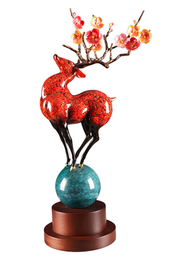 福禄双全大漆梅花鹿摆件