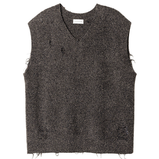 322WORKHOUSE圈圈纱羊毛针织马甲女2024新款秋冬纯色无袖上衣B492