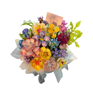 积木花整套玫瑰永生花束生日手工拼装女生闺蜜礼物抱抱桶适用乐高