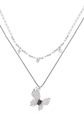 QG金属编织蝴蝶项链双层叠戴原创设计新款时尚简约高级感百搭礼物