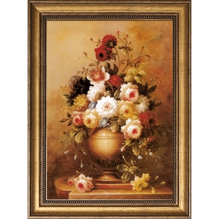 玄关装饰画牡丹花挂画美式欧式客厅餐厅复古手绘油画走廊过道壁画