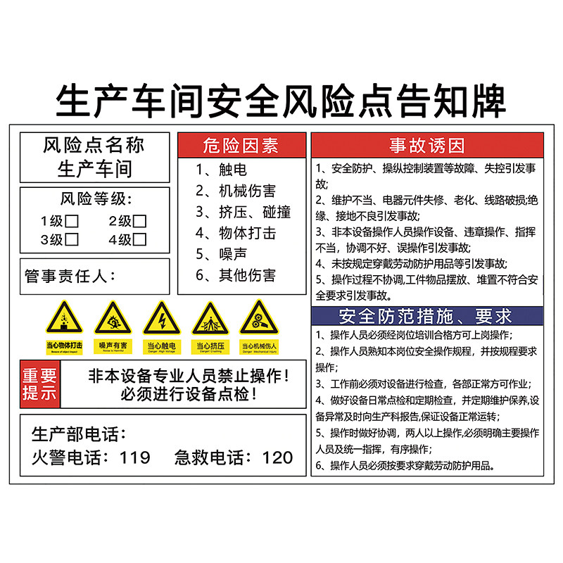 安全风险点告知牌卡车间岗