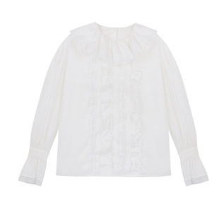 SourceWithU 南洋夏梦 法式翻领花边白色衬衫赫本风气质伞裙套装