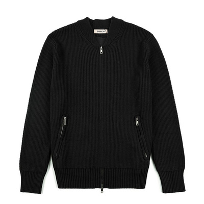BAMIOW男士棒球领羊绒拉链毛衣