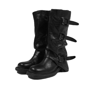 2025新款韩国小众复古粗跟褶皱堆堆靴西部牛仔骑士靴女长筒裤管靴