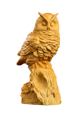 黄杨木雕家居中式装饰动物手把件摆件猫头鹰英明神武车载工艺品