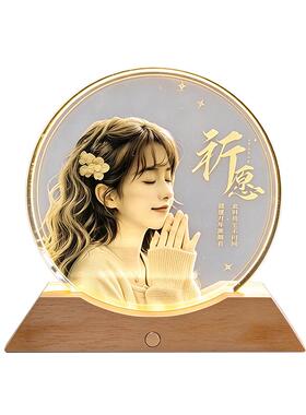 七夕水晶内雕照片摆台礼物