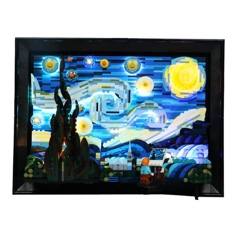 BrickBling适用于乐高灯饰展示盒21333梵高星月夜星空LED灯光DIY