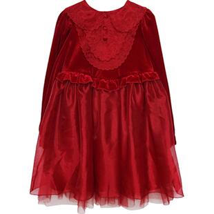 淇木Qimoo童装女童拼接网纱绣花丝绒公主连衣裙QMT1LP101A