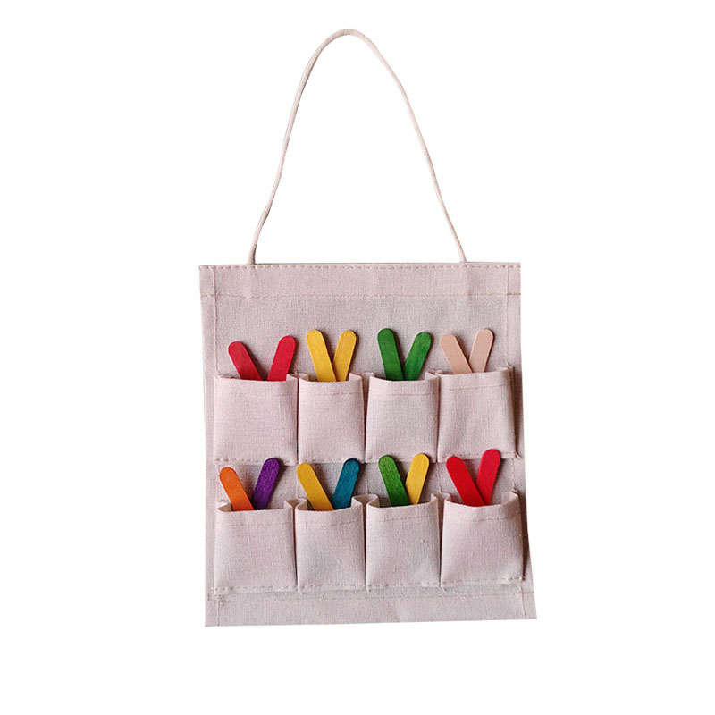 幼儿园喝水记录袋插卡袋进区卡袋区角袋简约挂式帆布可水洗记录袋