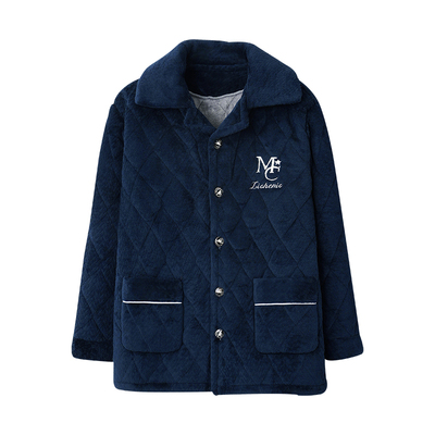 俞兆林秋冬款睡衣男款珊瑚绒加厚三层夹棉衣单件上衣男士加肥加大