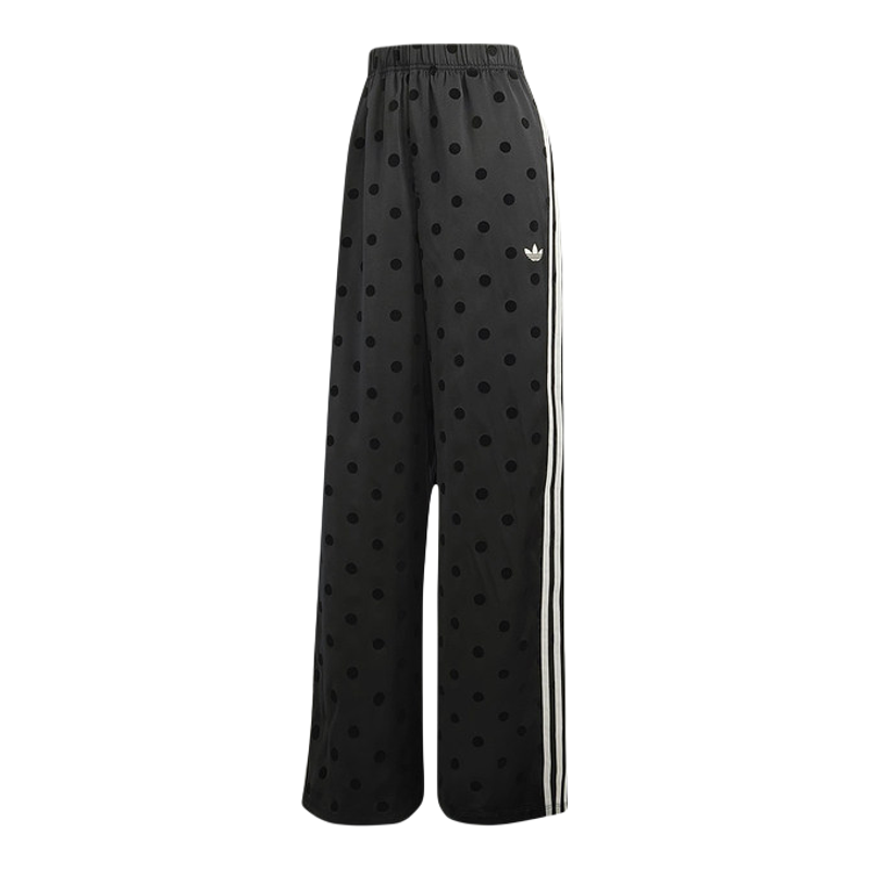 阿迪达斯女裤2026夏时尚梭织缎面三条纹宽松波点休闲运动裤KV1169