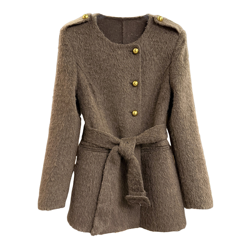 实力大厂出柜款！羊驼毛羊毛双面呢圆领外套女     M802882~JS
