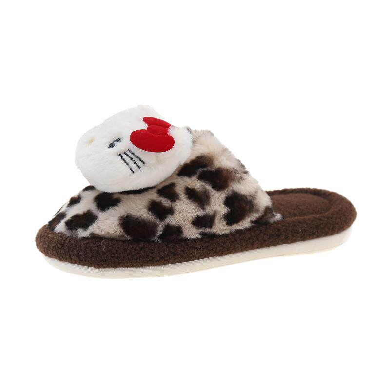 毛毛拖鞋豹纹厚底女款室内KT猫外穿秋冬季包头家居防滑一脚蹬棉鞋