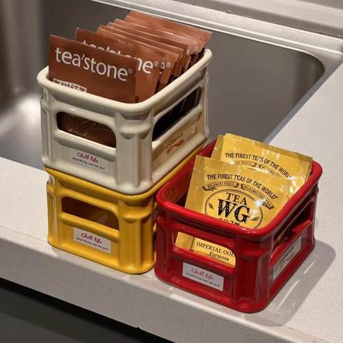 茶包收纳筐陶瓷零食碗创意果盘高颜值爆米花碗家用薯条小吃筐摆件