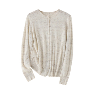 法式点子纱一线成衣针织开衫25新款精纺含羊毛圆领洋气毛衣外套