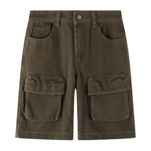 十一石 别太酷了!复古多口袋工装牛仔中裤女宽松显瘦直筒五分短裤