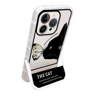 花钱黑猫适用苹果14promax手机壳iPhone13全包12pro透明11新女款11promax防摔15plus隐形支架12/13mini保护套