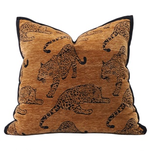 中古风沙发抱枕套不含芯客厅轻奢高级感金豹靠枕床上方形靠垫靠背