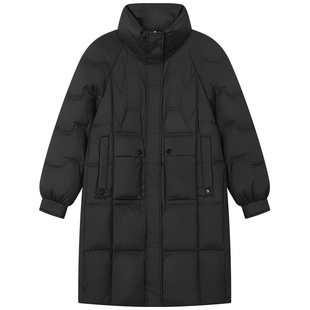 曼德诗中长款羽绒服2025冬季新款纯色百搭立领面包服加厚保暖外套