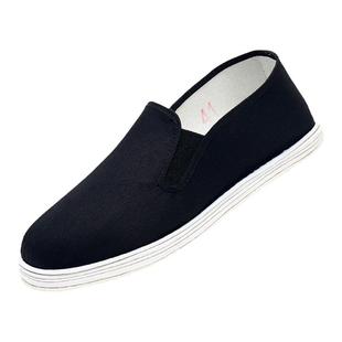 老北京传统纯布底千层底男黑布鞋条绒中老年办公室休闲透气一脚蹬