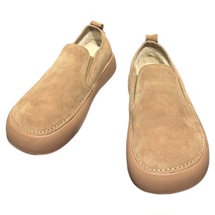 休闲反绒皮乐福鞋男圆头一脚蹬透气软底懒人豆豆鞋素面简约男鞋子