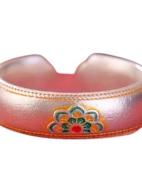 9999纯银珐琅宝相花戒指描金女士