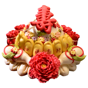 生日寿桃馒头胶东花饽饽祝寿花馍老人过六十大寿福寿馍馍中式蛋糕