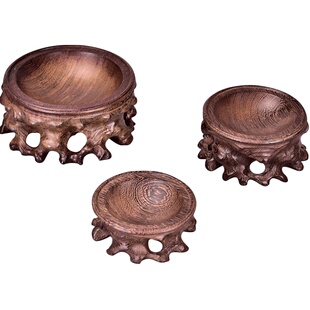 雕刻葫芦底座红木根雕托架水晶球奇石头底托实木座圆形摆件