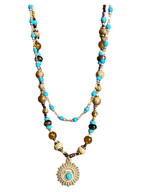 波西米亚绿松石太阳花项链女