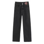 大码胖mm黑灰色直筒阔腿牛仔裤女秋冬新款加绒高腰显瘦窄版拖地裤