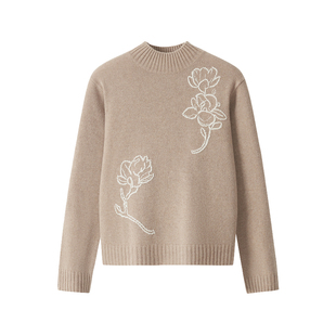 皮皮狗【无染色羊绒】25秋冬新款半高领复古宽松落肩立体绣花衫女