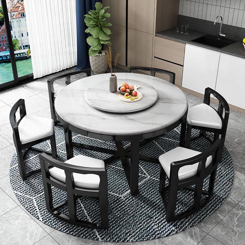 岩板餐桌椅现代简约小户型餐厅轻奢省空间圆形带转盘电磁炉吃饭桌