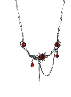 哥特风红色锆石流苏项链亚比配饰