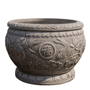 掬涵户外庭院鱼缸大缸荷花缸别墅小院生态缸造景装饰仿古石雕鱼缸