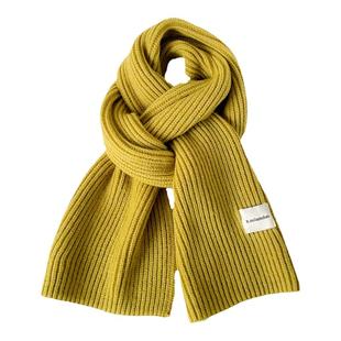 韩版简约针织围巾女生冬天高级感防寒保暖围脖男百搭纯色情侣披肩