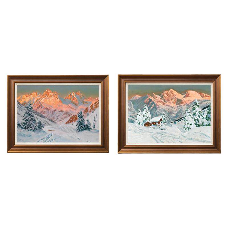 风色欧式风景油画双联客厅装饰画