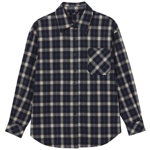 热风女士格子长袖衬衫2025年秋季新款休闲宽松版型衬衣轻薄外套