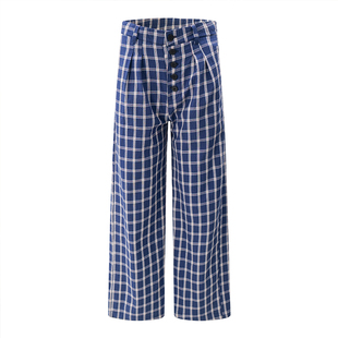 F383 2026美式复古格子休闲裤宽松慵懒风阔腿直筒拖地赵露思同款