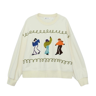 MOVEUP幻走2025秋季新款.FUN系列圆领复古绣花休闲宽松短款卫衣女