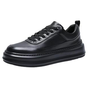 VIFIRFAR牛皮男鞋2026冬新款增高厚软底运动休闲皮鞋加绒黑色板鞋