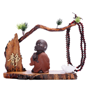 创意中式玄关博古架紫砂摆件禅意小和尚 家居装饰陶瓷达摩工艺品