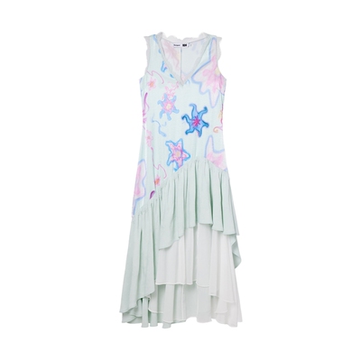 【COLLINA STRADA设计师款】印花睫毛蕾丝拼接无袖连衣裙