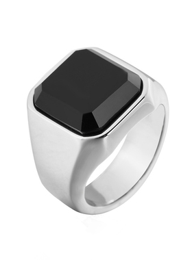 ins黑色宝石简约个性嘻哈戒指