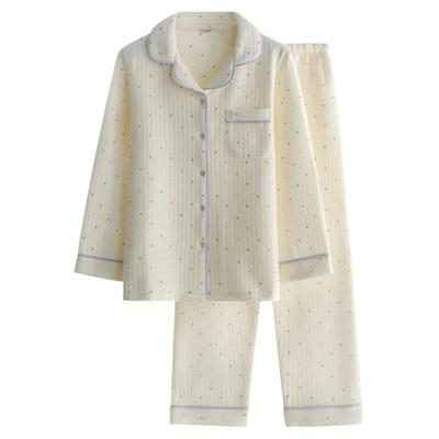 女纯棉空气层彩点秋冬季长袖睡衣