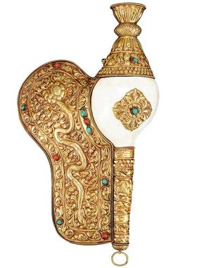 藏村中式全鎏金海螺摆件