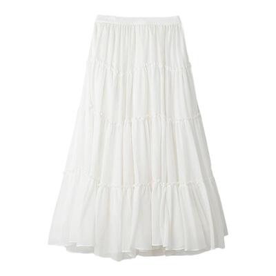 SNIDEL纯色高腰百褶蛋糕半裙