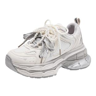 依思q厚底老爹鞋女款2026新款春季百搭女鞋小个子增高休闲运动鞋